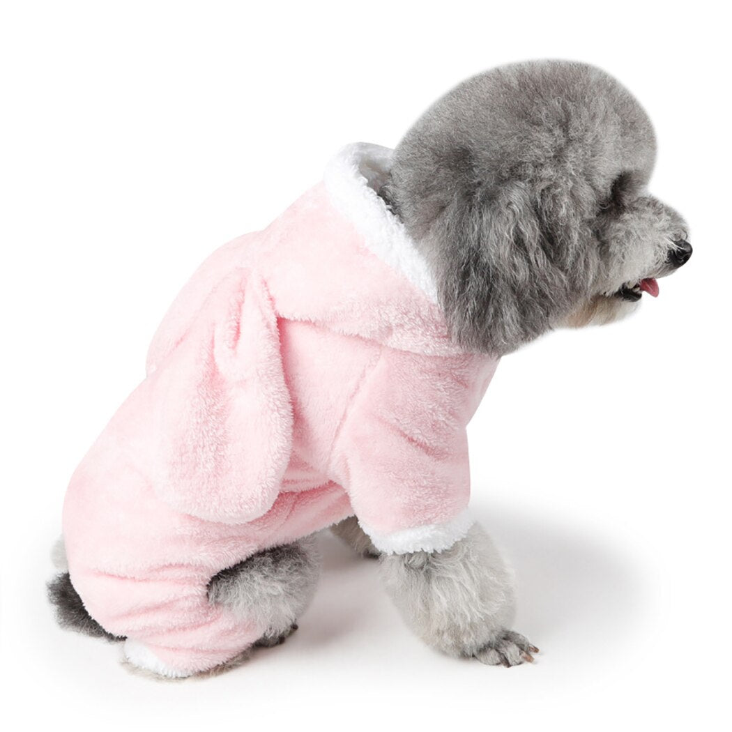 Easter Plush Pet Dog Pink Rabbit Turned Dress Dog Clothes Rabbit Ear Hoodie Plush Pet Dog Apparel Dog Jumpsuit Pet Supplies-ebowsos