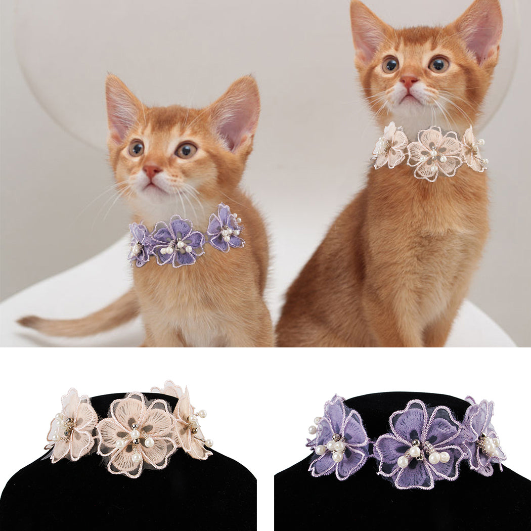 Elegant Flowers Pet Necklace Fashion Cute Cartoon Charm Pearl Cat Necklace Pet Collar Necklace Pet Clothing Accessories-ebowsos