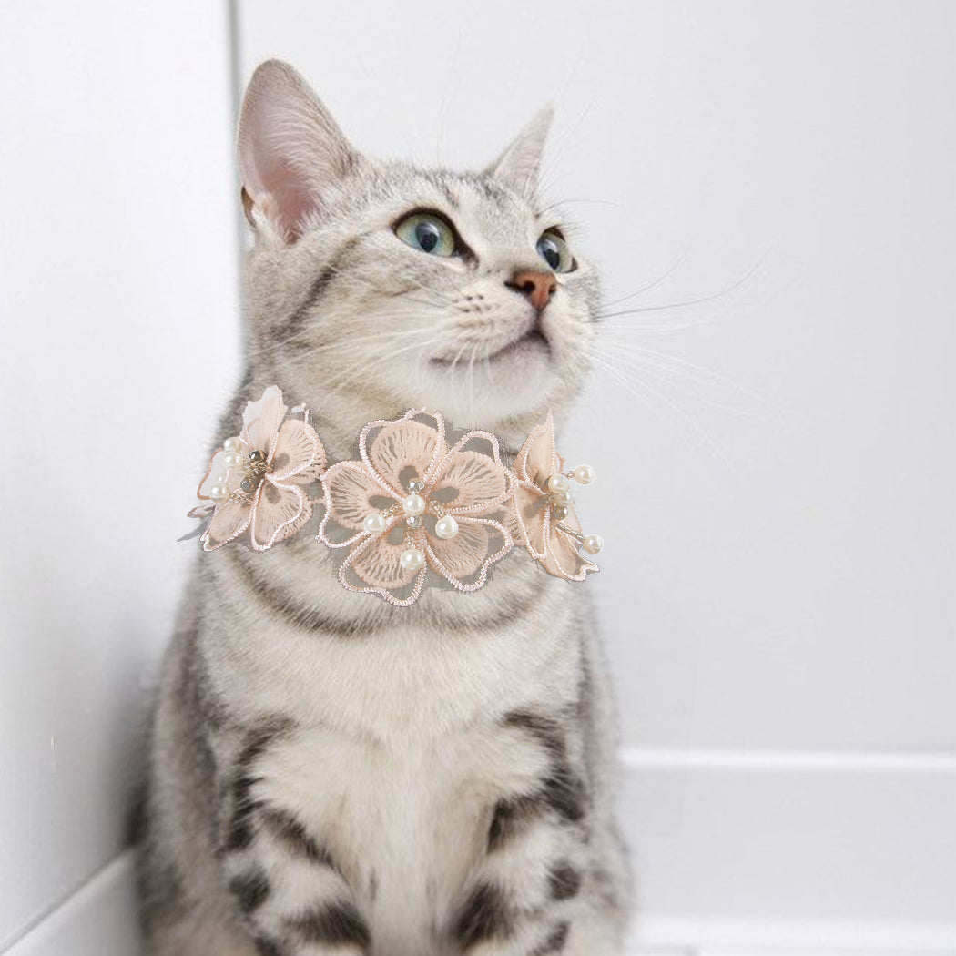 Elegant Flowers Pet Necklace Fashion Cute Cartoon Charm Pearl Cat Necklace Pet Collar Necklace Pet Clothing Accessories-ebowsos