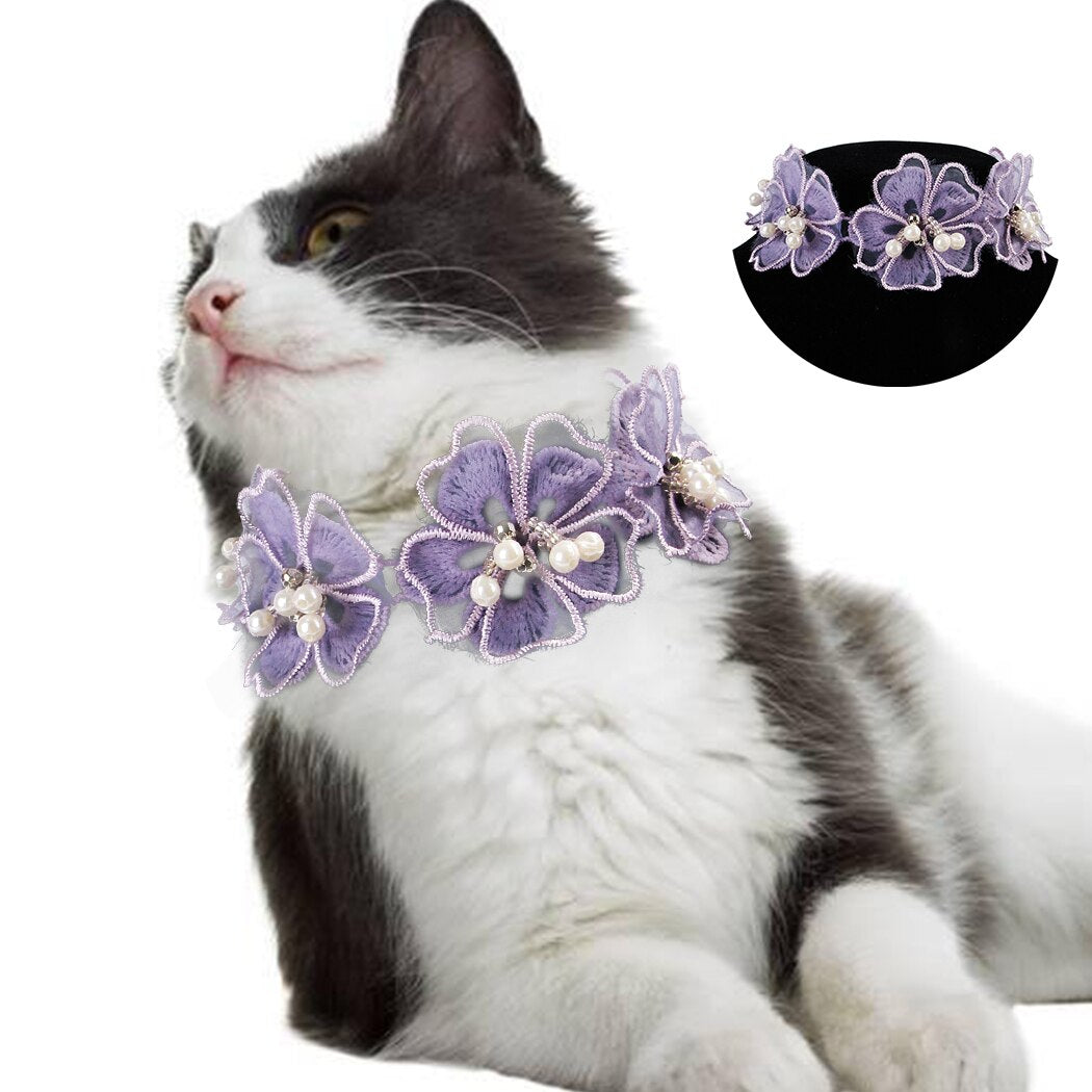 Elegant Flowers Pet Necklace Fashion Cute Cartoon Charm Pearl Cat Necklace Pet Collar Necklace Pet Clothing Accessories-ebowsos