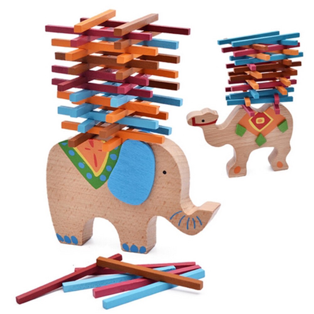 Elephant/Camel Balancing Blocks Wooden Toys Baby Wooden Toys Educational Beech Wood Balance Game Blocks Toy Gift For Kids-ebowsos