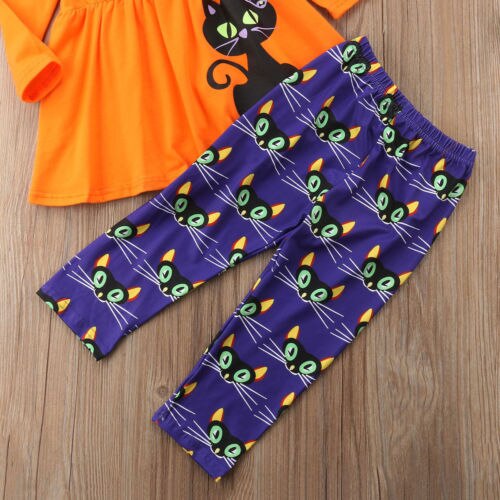 2PCS Sets Toddler Kid Child Baby Girl Clothes T-shirt Top Pant Cat 2-7T Autumn Girls Clothing - ebowsos