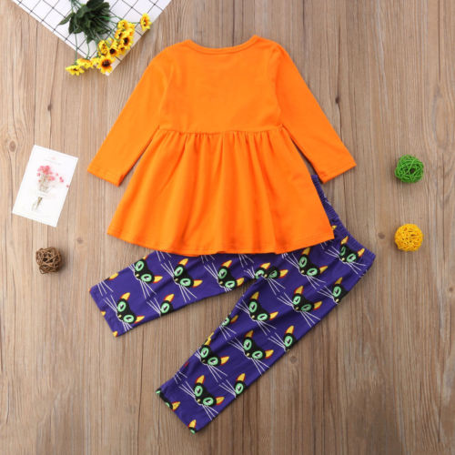 2PCS Sets Toddler Kid Child Baby Girl Clothes T-shirt Top Pant Cat 2-7T Autumn Girls Clothing - ebowsos