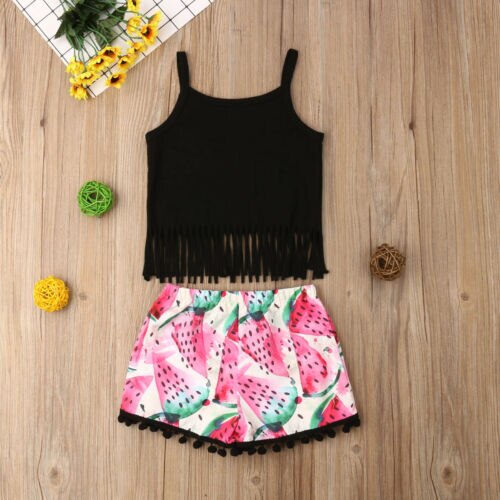 Baby Girl Holiday Beach Clothes Summer Girls Sunsuit Tanks Crop Top Vest T Shirt Shorts Pants Outfit Clothing Set - ebowsos