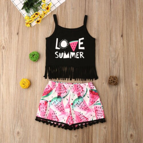 Baby Girl Holiday Beach Clothes Summer Girls Sunsuit Tanks Crop Top Vest T Shirt Shorts Pants Outfit Clothing Set - ebowsos