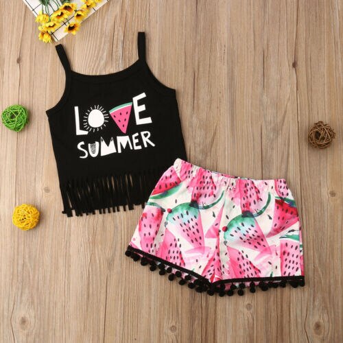 Baby Girl Holiday Beach Clothes Summer Girls Sunsuit Tanks Crop Top Vest T Shirt Shorts Pants Outfit Clothing Set - ebowsos