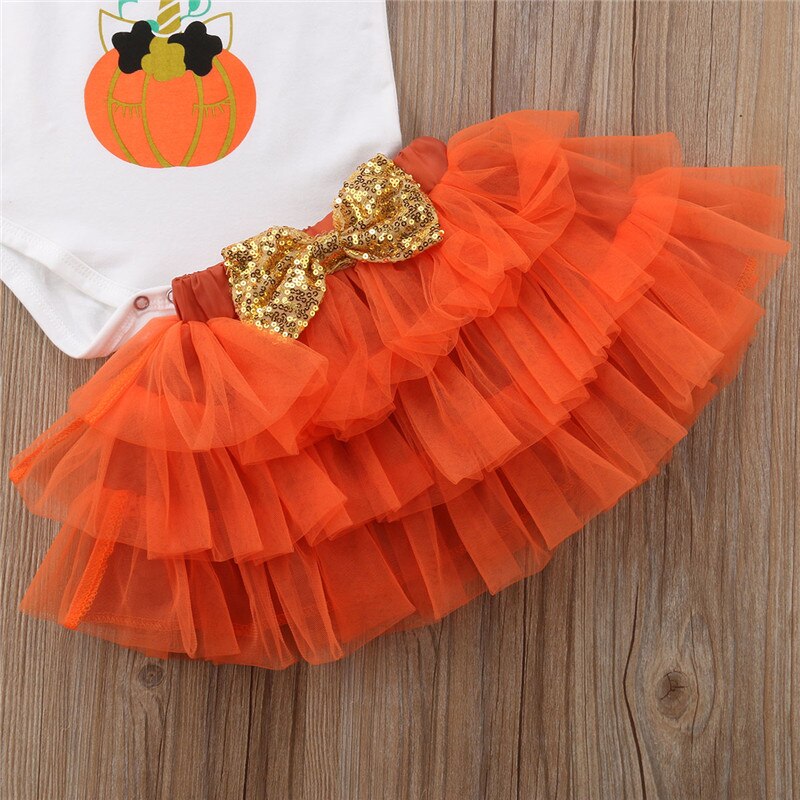 Baby Girl Romper Kid Tutu Skirt Headband Outfit Halloween Casual Clothes 3pcs - ebowsos