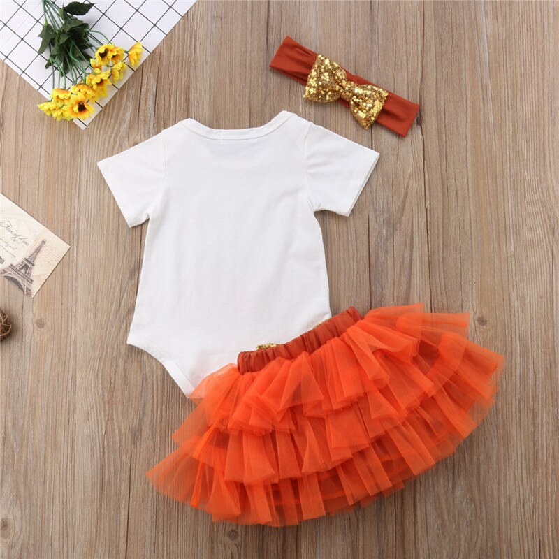 Baby Girl Romper Kid Tutu Skirt Headband Outfit Halloween Casual Clothes 3pcs - ebowsos