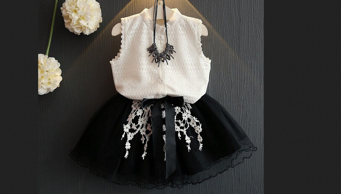 Baby gril Lace shirt top + short skirt 2 piece set - ebowsos