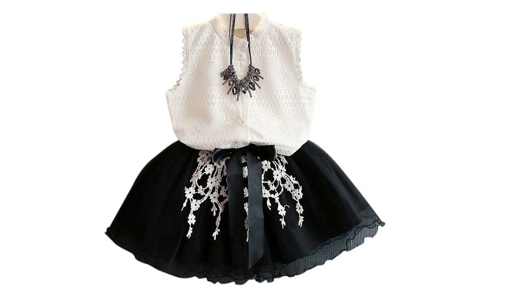 Baby gril Lace shirt top + short skirt 2 piece set - ebowsos