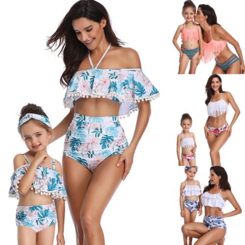 Family Matching Swimwear Mother Daughter Taseel Bikini Bathing Suit Swimsuit - ebowsos