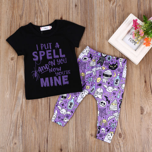 Happy Halloween Baby Boy Girl 2pcs Pumpkin Outfits T-shirt+Pants Clothes Set 2Pcs - ebowsos