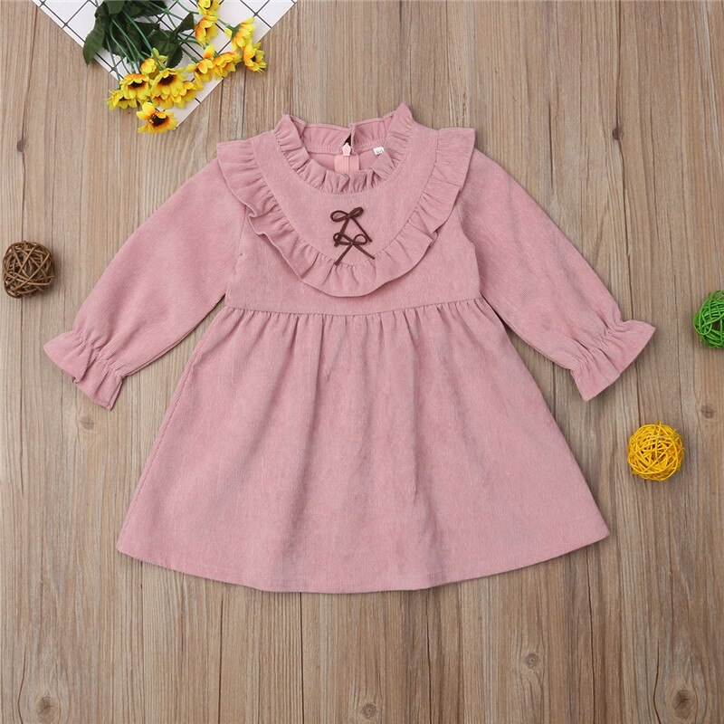 fashion Baby Kids Girl Ruffled Long Sleeve Dress Temperament girl Autumn Dresses - ebowsos