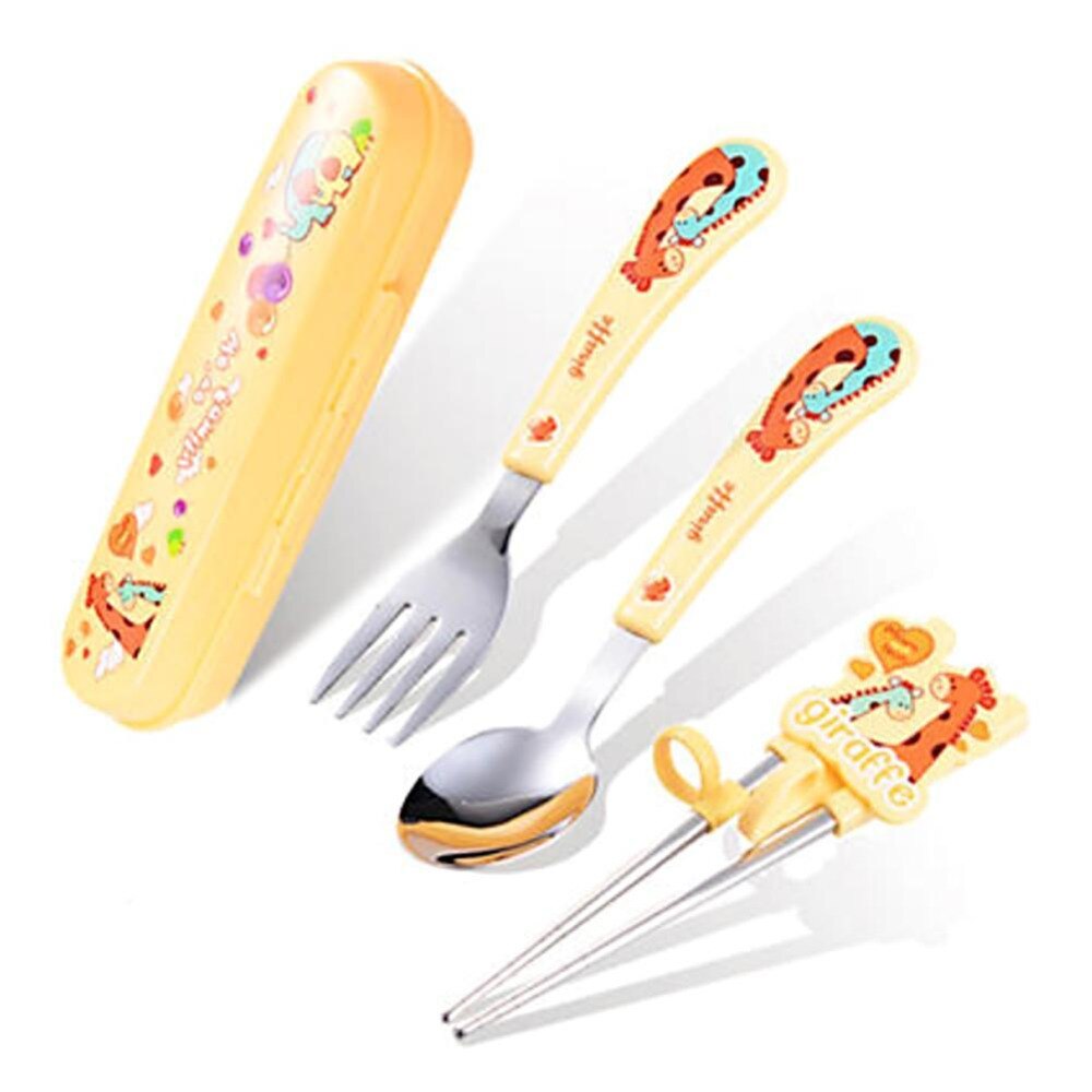 Baby Dishes Stainless Steel Fork Spoon Portable Box Set Cartoon Baby Food Supplement Training Tableware Children Tools-ebowsos