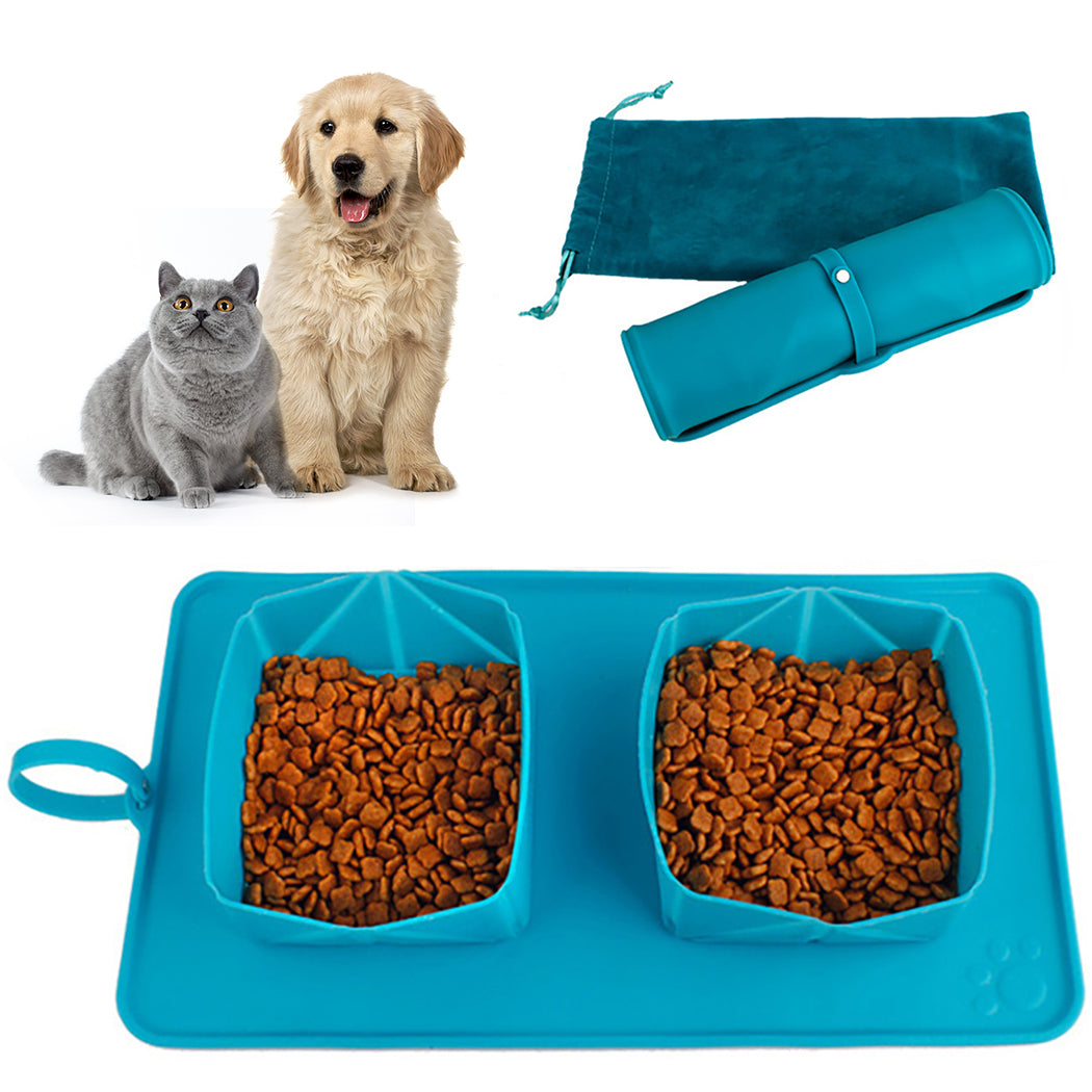 Environmental Protection Pet Bowl Folding Portable Dual-Bowl Pet Water Bowl Pet Feeding Bowl Pet Supplies For Cat Dog-ebowsos