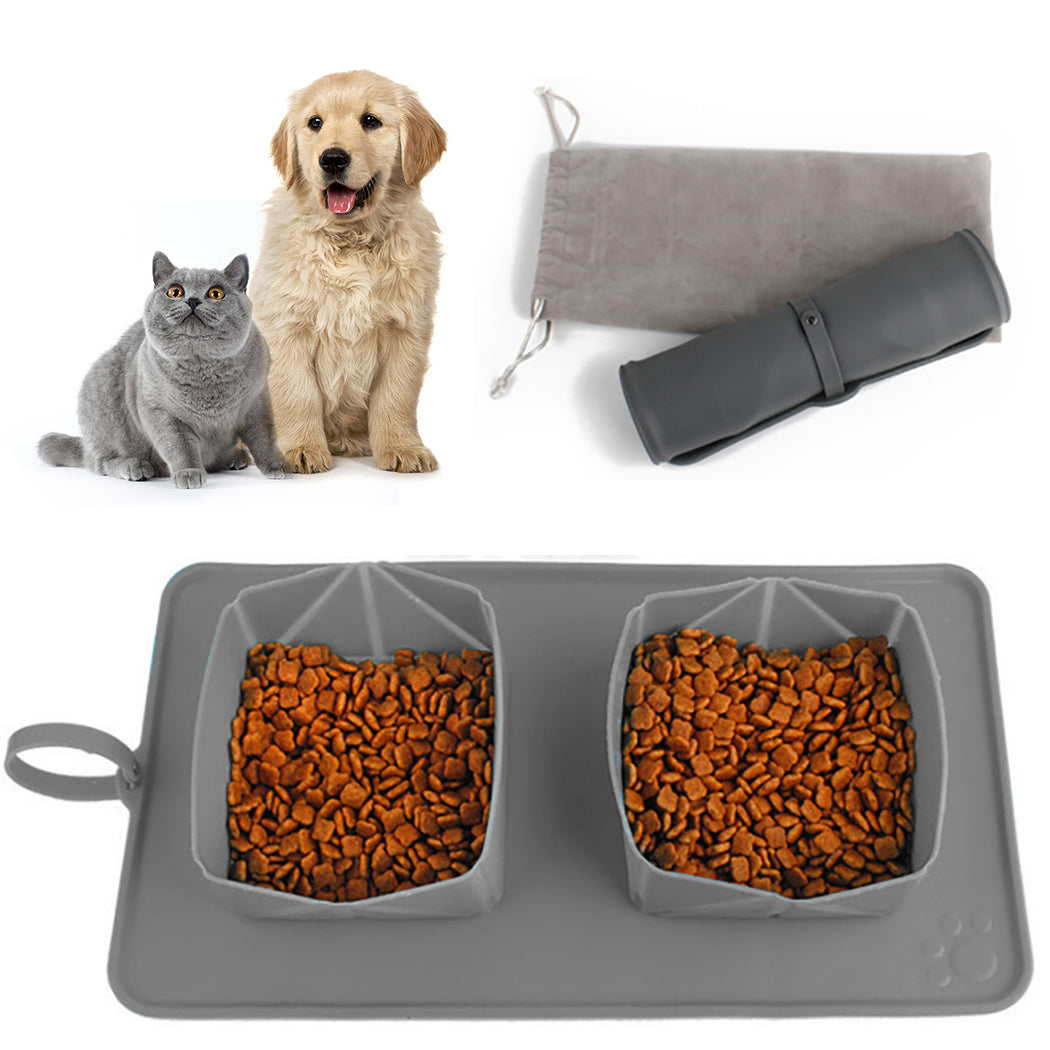 Environmental Protection Pet Bowl Folding Portable Dual-Bowl Pet Water Bowl Pet Feeding Bowl Pet Supplies For Cat Dog-ebowsos