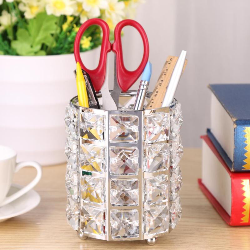 European Glitter Metal Makeup Brush Storage Tube Cosmetic Crystal Organizer - ebowsos