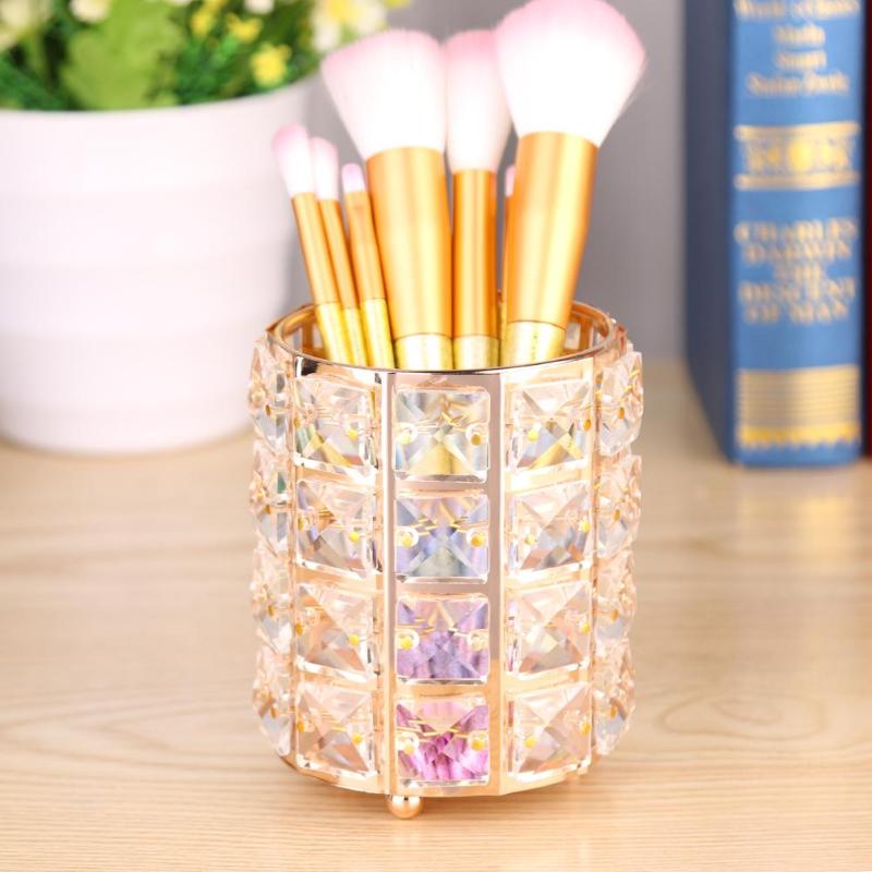 European Glitter Metal Makeup Brush Storage Tube Cosmetic Crystal Organizer - ebowsos