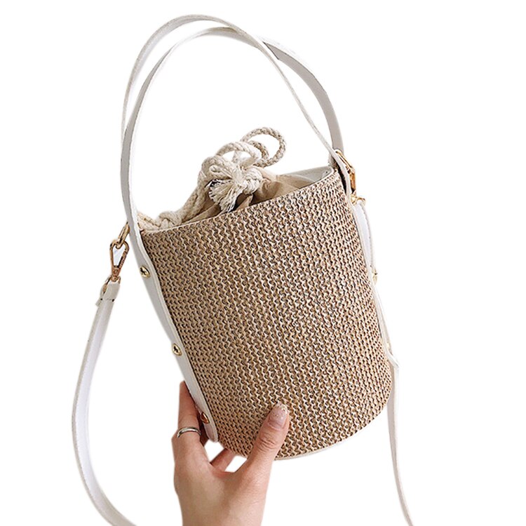 1 Pcs Straw Bags For Women Small Crossbody Bucket Bag Ladies Summer Beach Bags Female Travel Shoulder Messenger Handbag - ebowsos