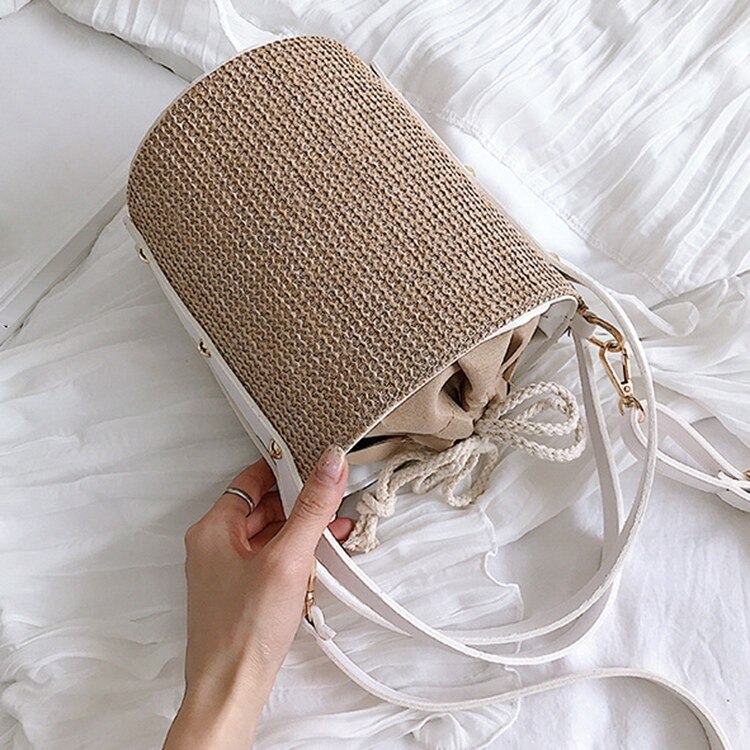 1 Pcs Straw Bags For Women Small Crossbody Bucket Bag Ladies Summer Beach Bags Female Travel Shoulder Messenger Handbag - ebowsos