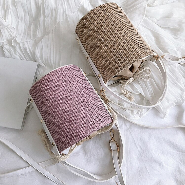 1 Pcs Straw Bags For Women Small Crossbody Bucket Bag Ladies Summer Beach Bags Female Travel Shoulder Messenger Handbag - ebowsos