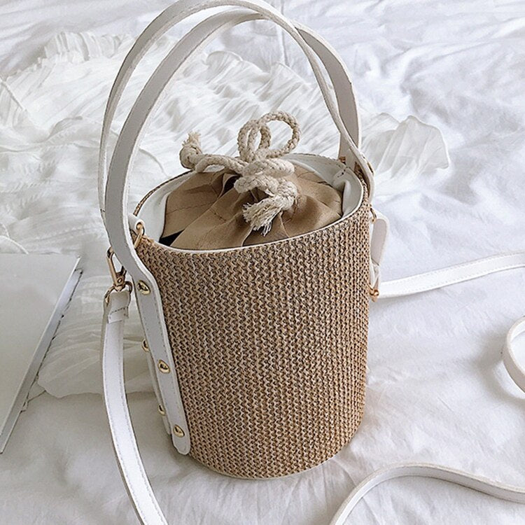 1 Pcs Straw Bags For Women Small Crossbody Bucket Bag Ladies Summer Beach Bags Female Travel Shoulder Messenger Handbag - ebowsos