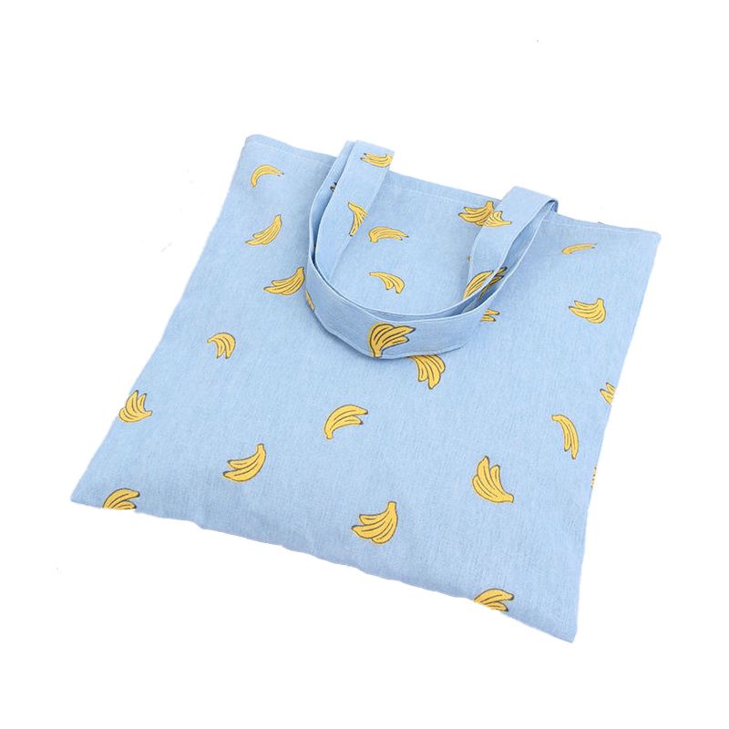 1 layer Linen Eco Reusable Shopping Tote Carrying Bag Pattern, Banana - ebowsos