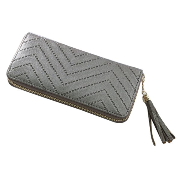 1 pcs PU leather ladies long section zipper tassel wallet /mobile phone bag/clutch bag/coin bag 19.5 * 9.5 * 2cm black - ebowsos