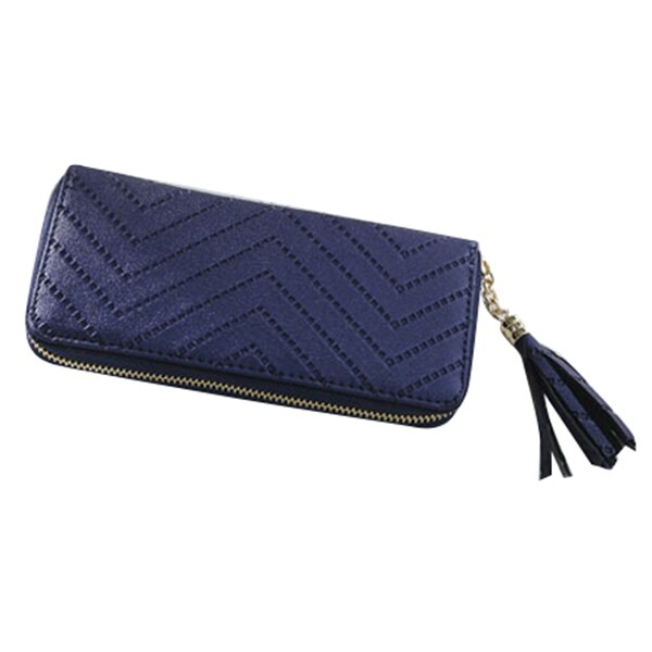 1 pcs PU leather ladies long section zipper tassel wallet /mobile phone bag/clutch bag/coin bag 19.5 * 9.5 * 2cm black - ebowsos