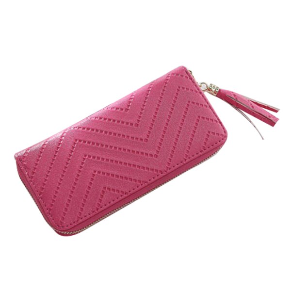 1 pcs PU leather ladies long section zipper tassel wallet /mobile phone bag/clutch bag/coin bag 19.5 * 9.5 * 2cm black - ebowsos