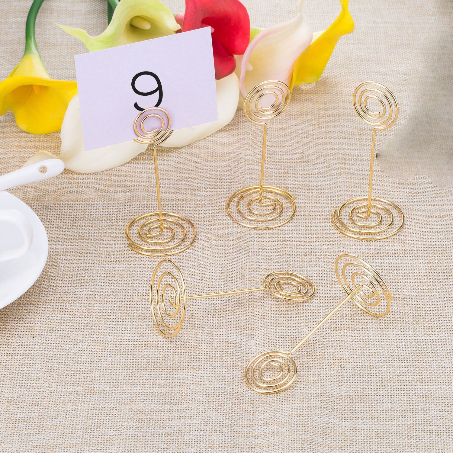 12 Pack Table Number Card Holders Photo Holder Stands Place Paper Menu Clips, Circle Shape (Gold) - ebowsos