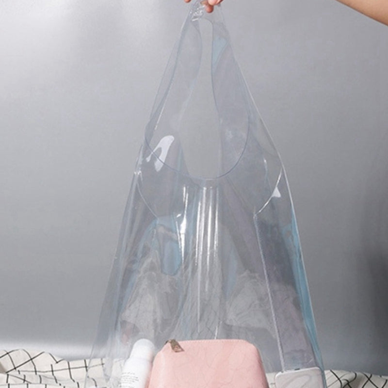 1Pc Plastic Pvc Shopping Bag Totes Transparent Pu Clear Holographic Handbag - ebowsos