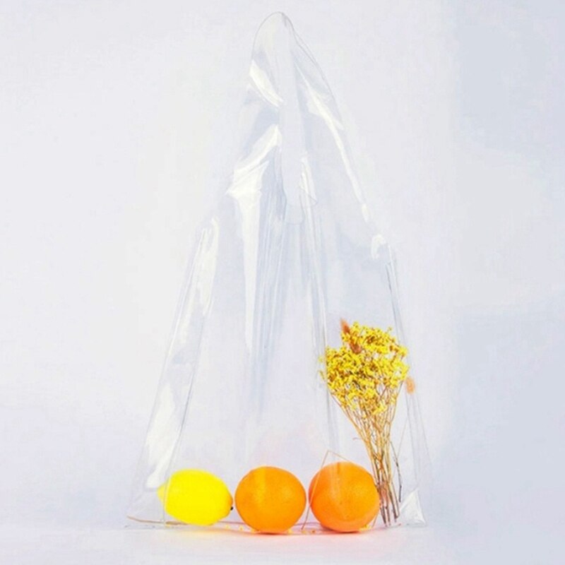 1Pc Plastic Pvc Shopping Bag Totes Transparent Pu Clear Holographic Handbag - ebowsos