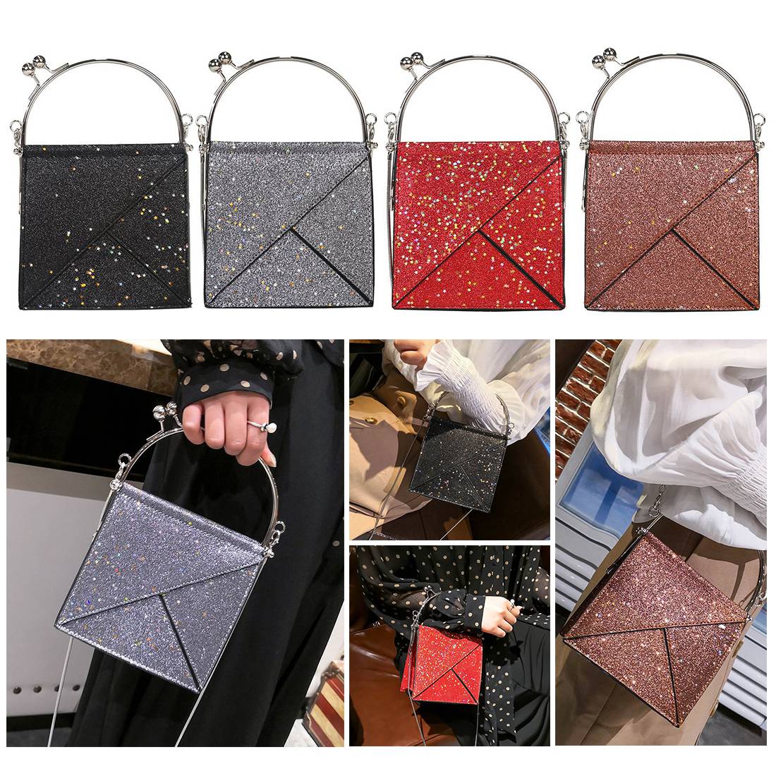 2018 new sequins female bag small square package fashion wild shoulder diagonal chain small square bag sequins diagonal h - ebowsos