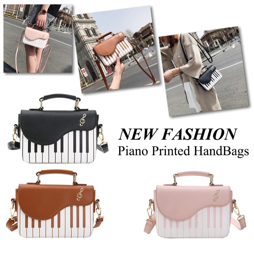 3 color Leather Shoulder Bags For Women Messenger Bags Fashion Hit Color Piano Printing Handbag Sweet Style Crossbody Bags - ebowsos