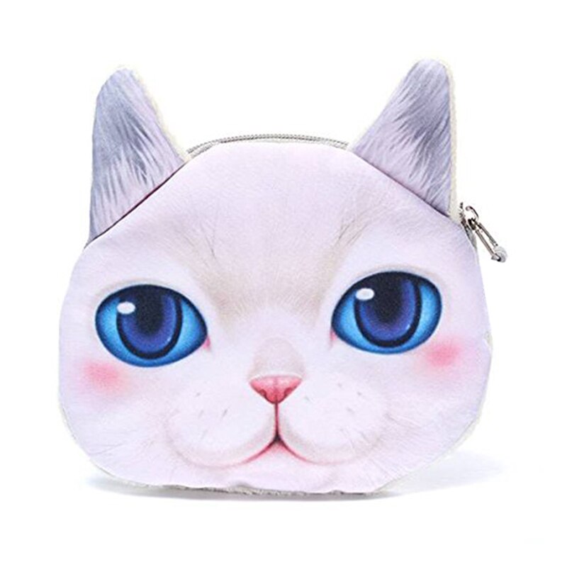 3D Cat Face Print Mini Coin Bag Wallet Pocket Women Purse Eye Zip Pouch Handbag Blue - ebowsos