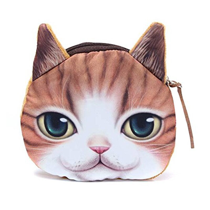 3D Cat Face Print Mini Coin Bag Wallet Pocket Women Purse Eye Zip Pouch Handbag Blue - ebowsos