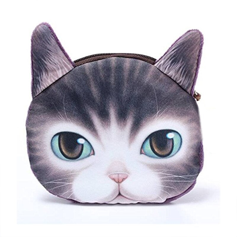 3D Cat Face Print Mini Coin Bag Wallet Pocket Women Purse Eye Zip Pouch Handbag Blue - ebowsos