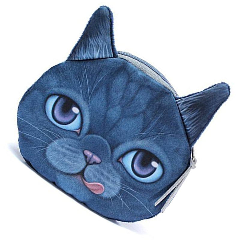 3D Cat Face Print Mini Coin Bag Wallet Pocket Women Purse Eye Zip Pouch Handbag Blue - ebowsos