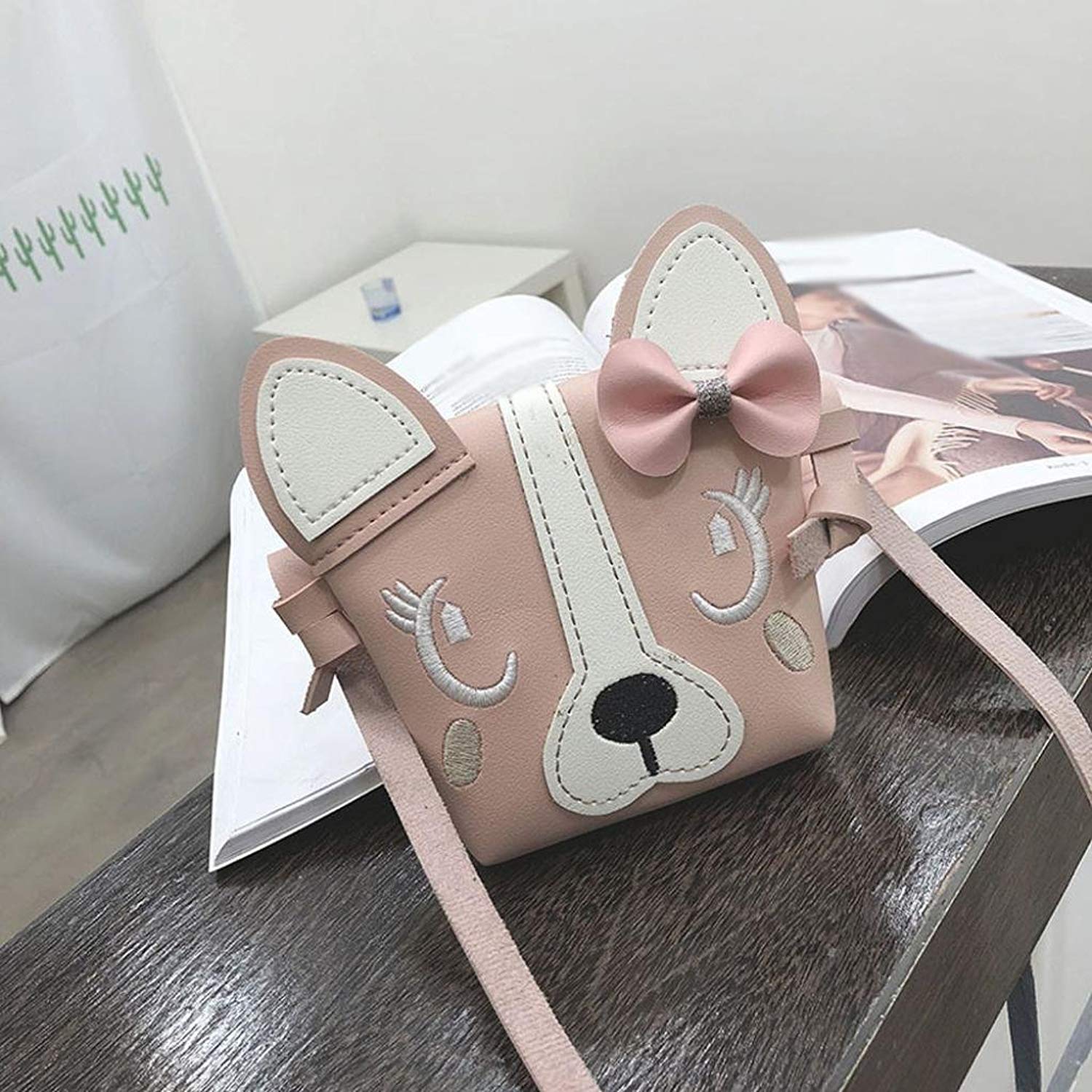 3D Mini Cute Dogs Animal Bowknot Kids Crossbody Bag Tote Crossbody Casual Shopping Bag - ebowsos