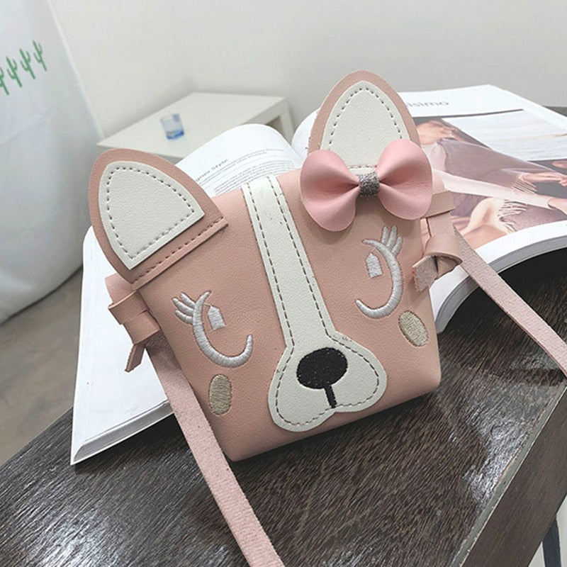 3D Mini Cute Dogs Animal Bowknot Kids Crossbody Bag Tote Crossbody Casual Shopping Bag - ebowsos