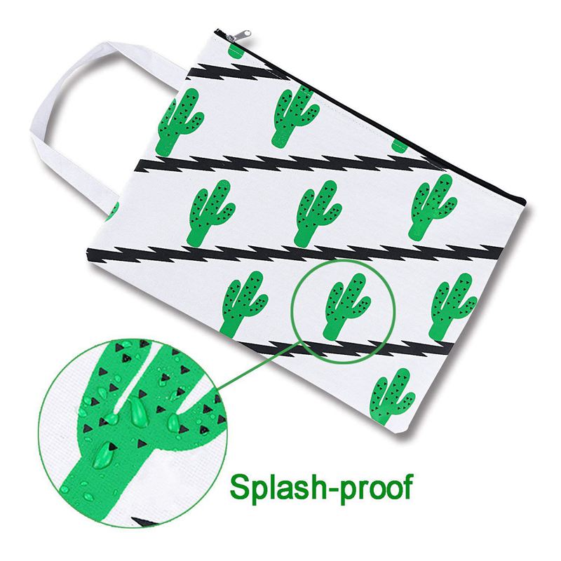 4 Packs Cute Cactus Oxford Zipper File Bags - Document Splash-Poof Bag for Travel, School and Office Supplies Accessories - ebowsos