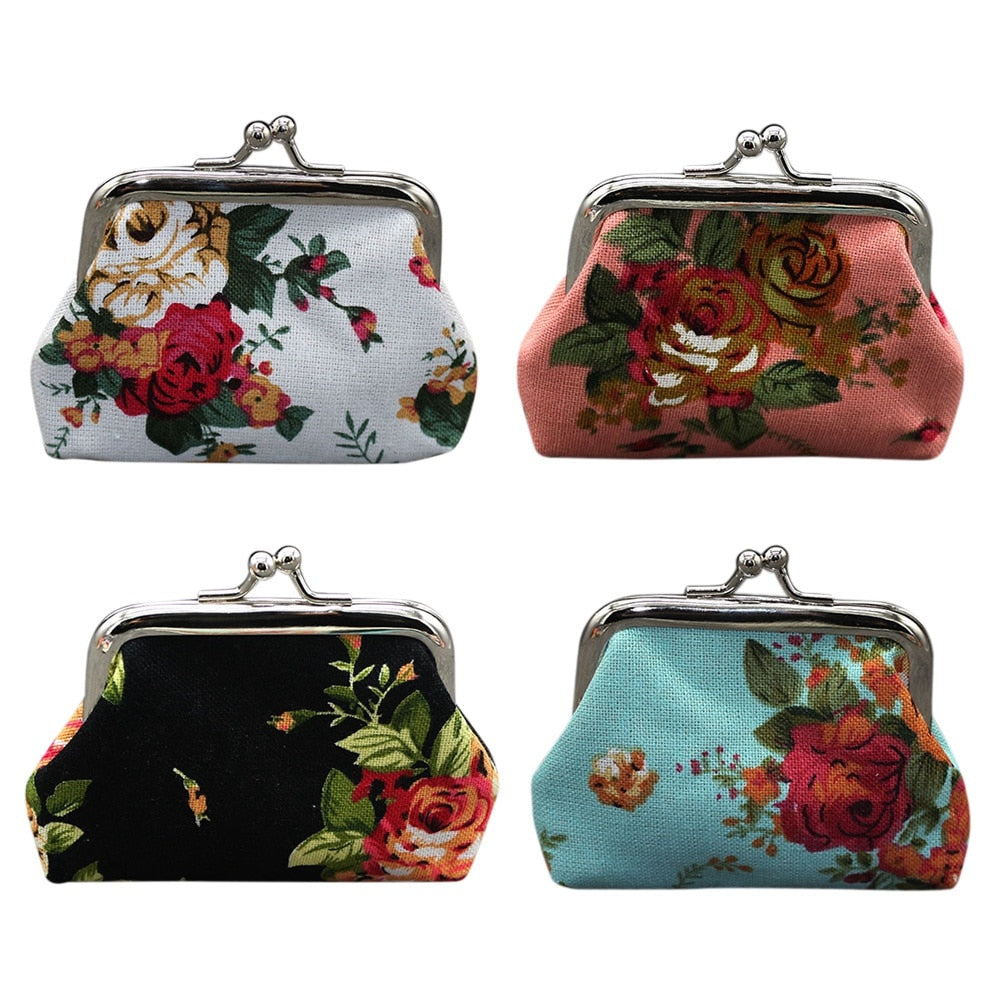 4Pc Women Girl Canvas Floral Coin Purse Clutch Pouch Wallet - ebowsos