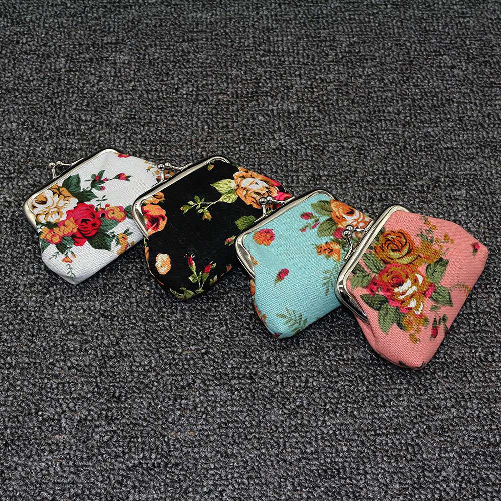 4Pc Women Girl Canvas Floral Coin Purse Clutch Pouch Wallet - ebowsos