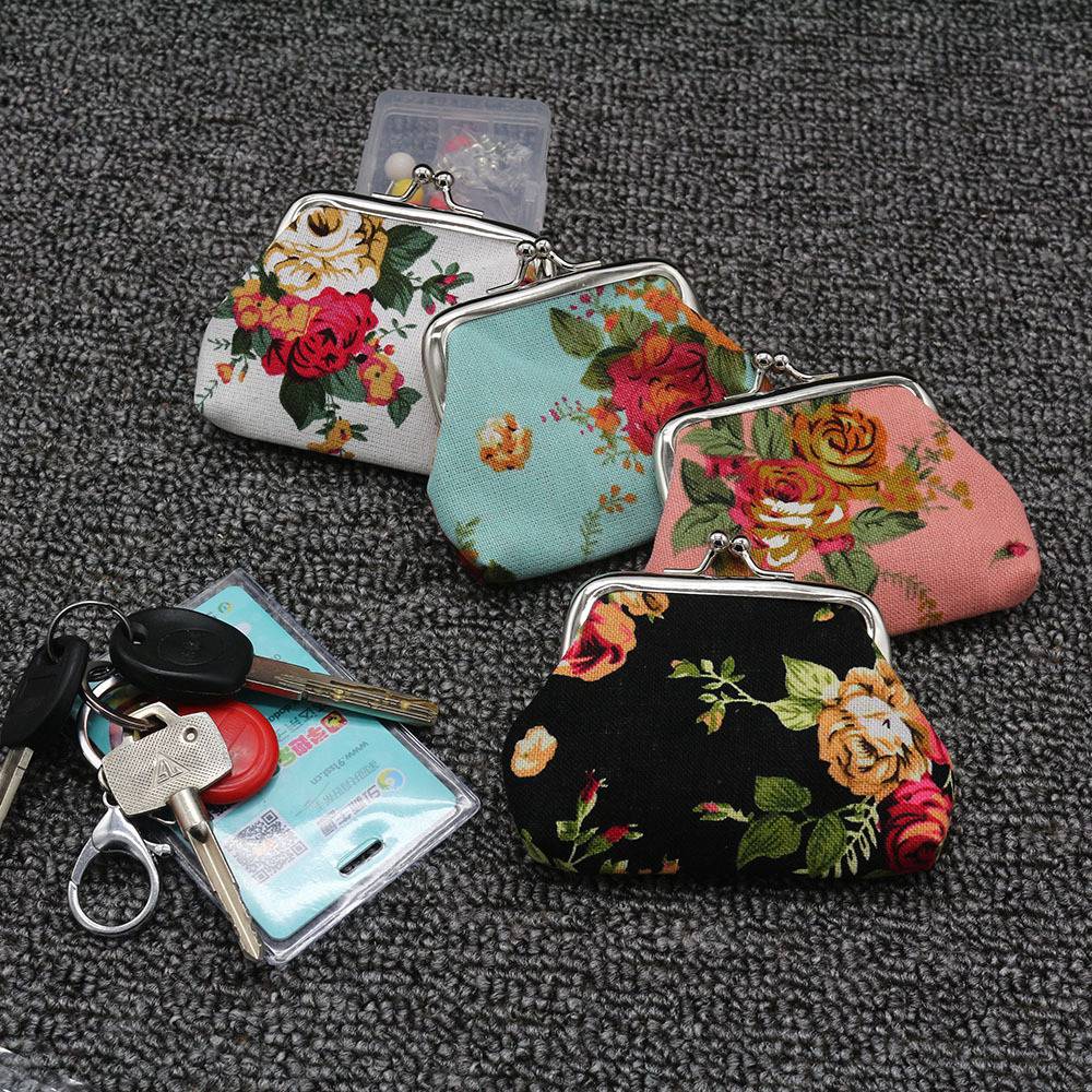 4Pc Women Girl Canvas Floral Coin Purse Clutch Pouch Wallet - ebowsos