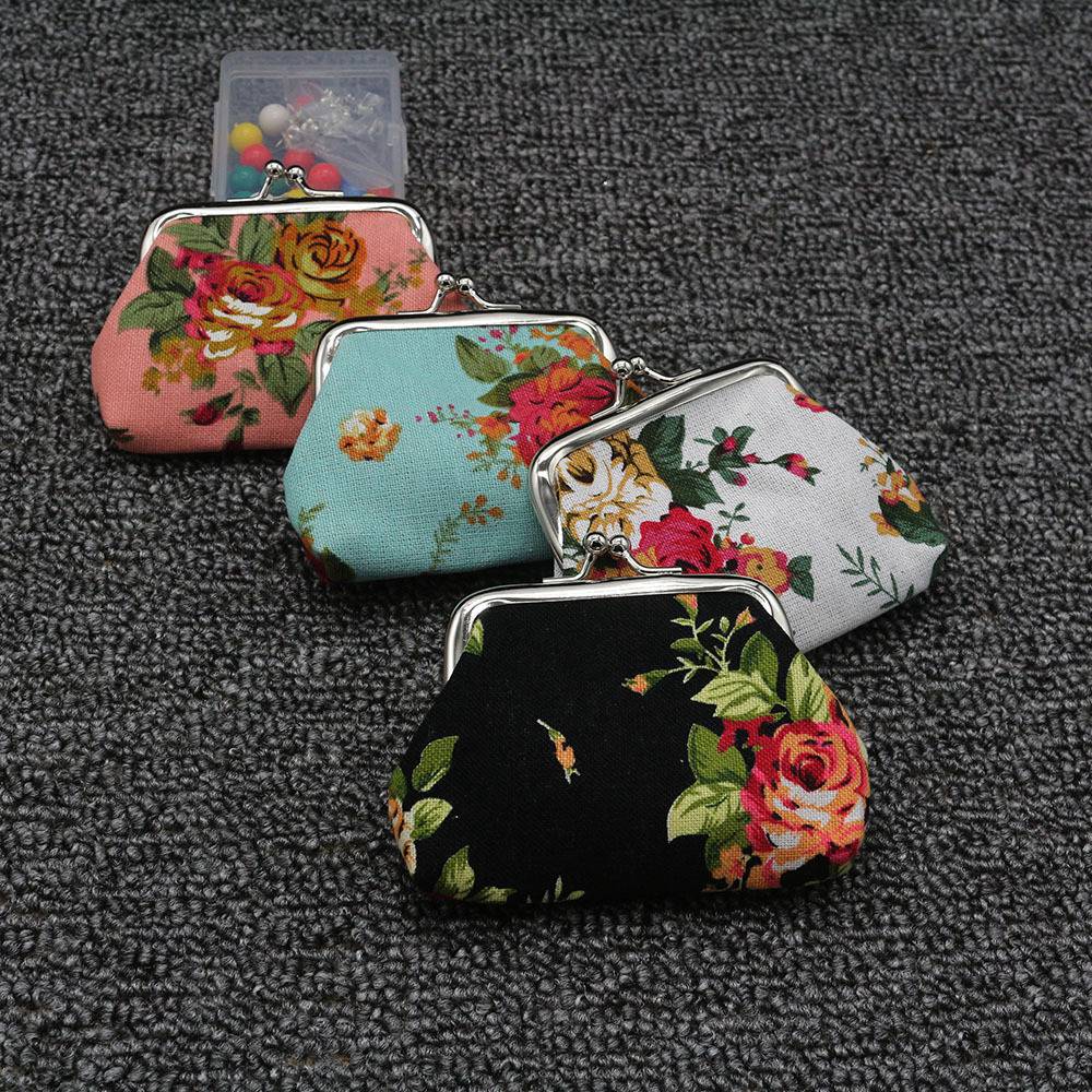 4Pc Women Girl Canvas Floral Coin Purse Clutch Pouch Wallet - ebowsos