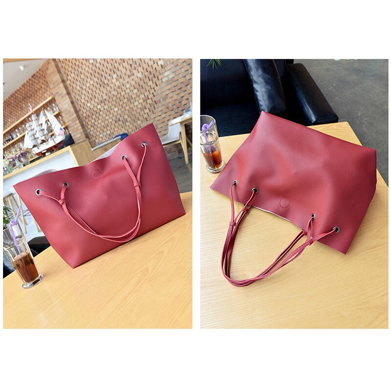 4Pcs Women Handbags Purse Shoulder Bags Casual Tassel Tote Bags(Red) - ebowsos