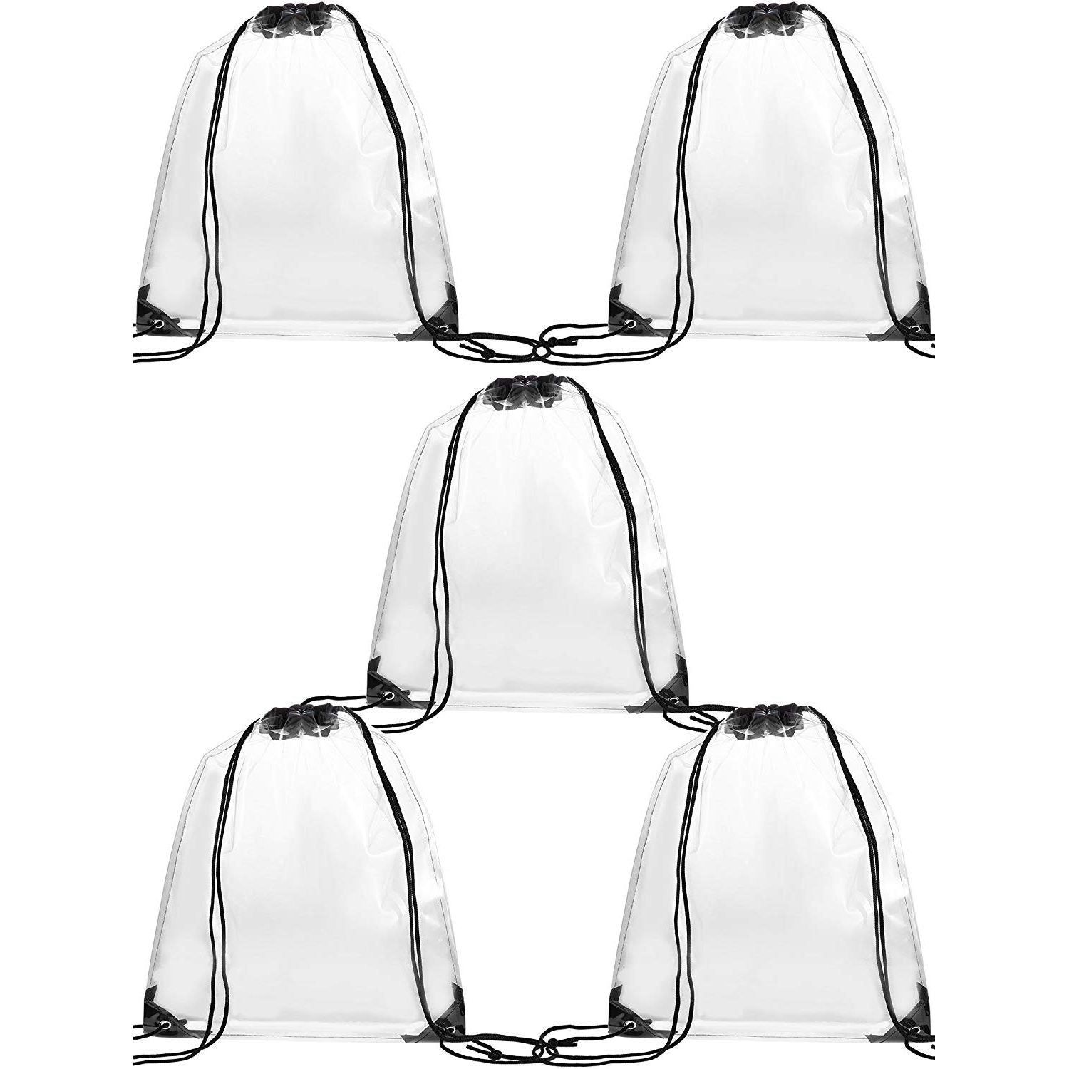 5 Pack Transparent Drawstring Bag Clear Cinch Bags Traveling Sport Bags (Black Edge) - ebowsos