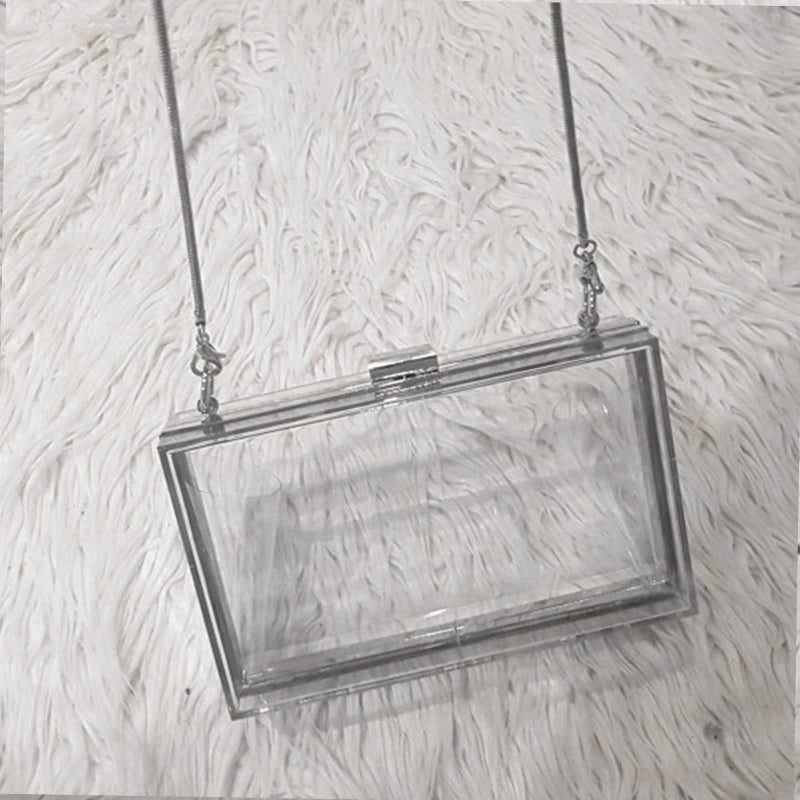 Acrylic Transparent Clutch Chain Box Women Shoulder Bags Hard Day Clutches Bags Wedding Party Evening Purse(Silver) - ebowsos