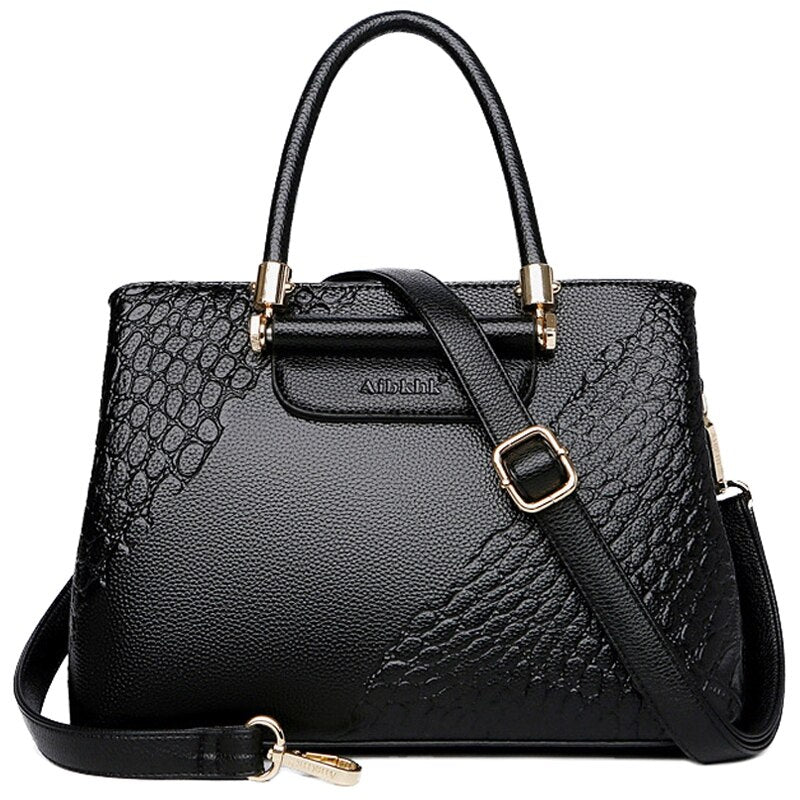 Aibkhk Leather Handbag Women Shoulder Bag Female Snake Pattern Handbags Classic Ladies Messenger Tote Bags For Women Sac - ebowsos